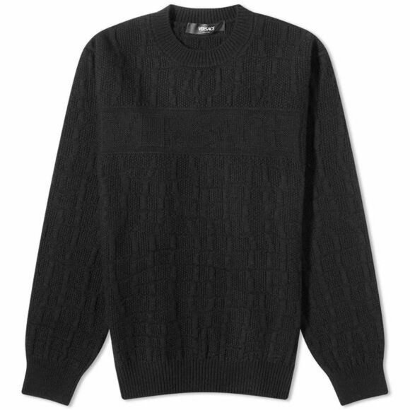 New Authentic Versace Crocodile Jacquard Wool Crew – Black size 50 - Picture 9 of 15
